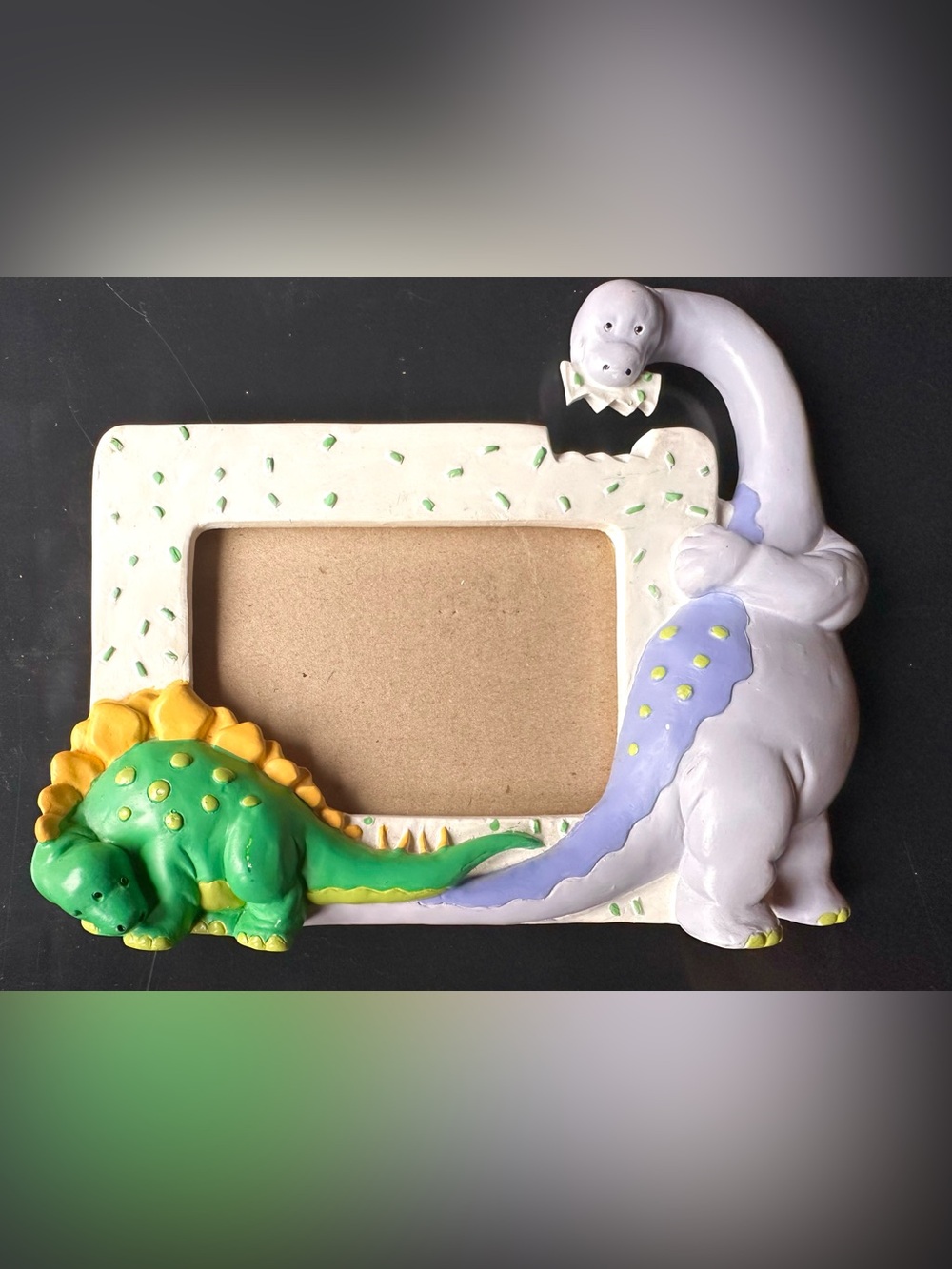 Burnes Brontosaurus and Stegosaurus Ceramic Dinosaur 1993 Picture Frame